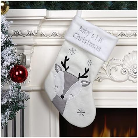 Дефлаб чорапи Божиќни чорапи, бели елени волна чорапи, украсување на новогодишни елки, торби за детски торби за подароци. Божиќни