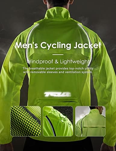 Машка велосипедска јакна за машка со отстранливи ракави, рефлексивни елек ветерници, лесни водоотпорни јакни што трчаат