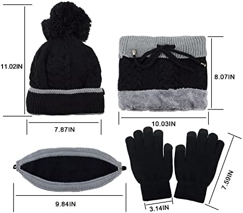 Codace Зимска капа за жени, зимска гравче со копчиња за шамија на лицето и ракавици на екранот на допир