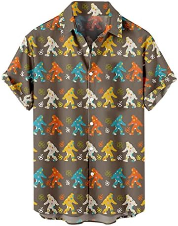 Менс летни кошули со кратки ракави со кратки ракави надолу кошули на плажа Шарена графичка геометрија печатена лапела јака врвови блуза
