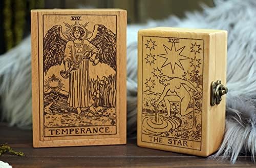 Лесна кутија за дрво од лесна тарот - кутија за дрва од олтар за кристали, тарот или палуби за картички, алатки за вештерки - држач