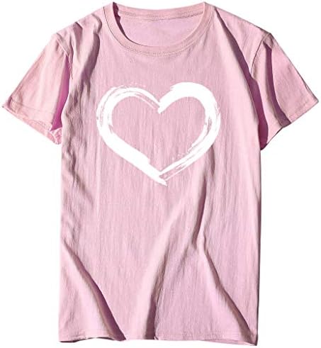 Обична маица за жени Симпатични срца печати кошули со кратки ракави на вратот обичен летен врв врвови