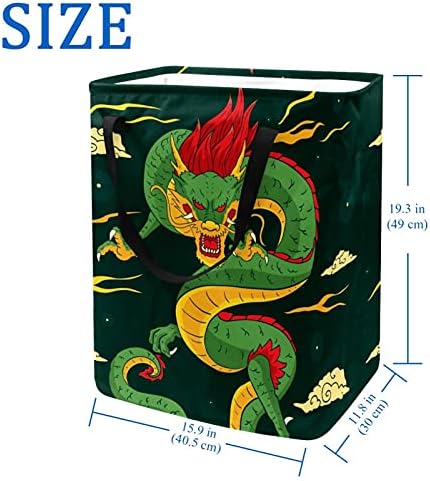60л Самостоен Перење Попречува Склопувачки Голема Облека Кошница За Перење Кеси Со Рачки За Облека Играчки Зелен Кинески Змеј