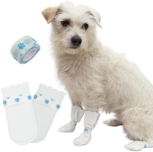 Чизми за кучиња за еднократна употреба 12 парчиња водоотпорни чевли за домашни миленици, заштита од шепа со кучиња со дише со прилагодлив