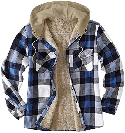 Менс ватирана наредена јакна, карирана пријатна топла фланелна кошула со качулка со каудино палто, јакна со кошула со качулка од Maplewood
