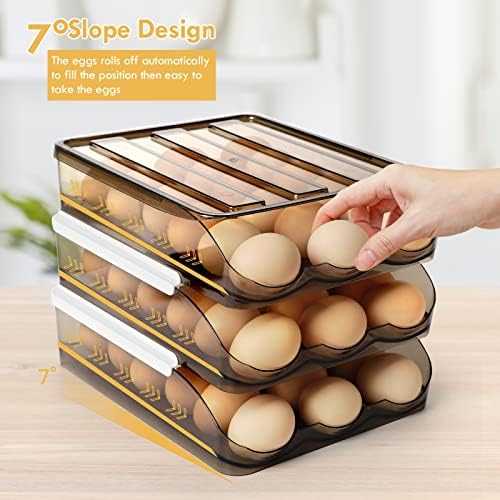 Држач за јајца со голем капацитет за фрижидер, автоматски заштитени садови за складирање на јајце, организатор на контејнери,