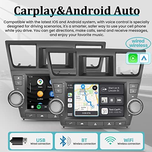 Nhopew Android 11 Автомобил Стерео За Toyota Highlander 2009-2014 Со Физички Копчиња и Копчиња 9 инчен Carplay Android Автоматски Екран На Допир