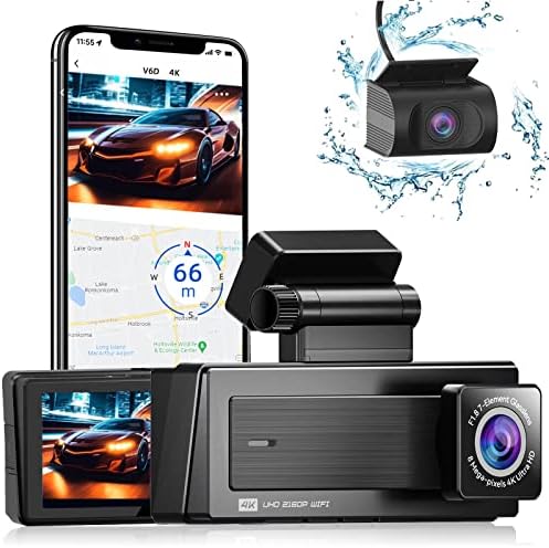 V6D Цртичка Камера Предна И Задна,4k+1080P Двојна Камера За Автомобили, Вградена WiFi GPS Камера За Автомобили, 3,18-инчен Дисплеј Dashcam, 170°