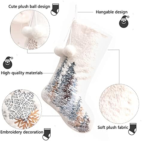 Бели божиќни чорапи на Тоокат 2 парчиња 14 инчи со сребрени снегулки, сезонска зима големи Божиќни чорапи и држачи за домашно огниште