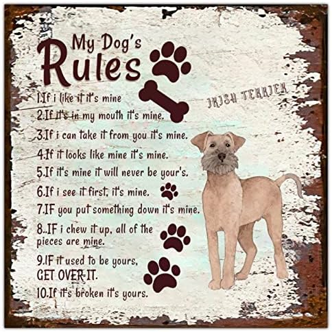 Алиојоит Смешно Метално Куче Потпишете Ги Правилата На Моето Куче Античка Закачалка За Врата За Кучиња Со Цитат За Кучиња Инспиративна