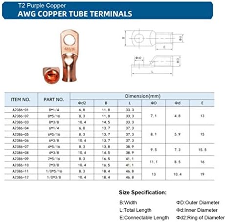 Гарнек тешка жица за тешки терминали за прстени за конектори за батерии завршува голи бакарни очни капаци со топлина се намалуваат 10 парчиња 8x1/4