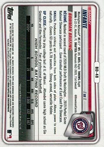 2020 Bowman Chrome Draft BD-48 Sammy Infente RC RC Rackie Washington Nationals MLB Baseball Trading Card
