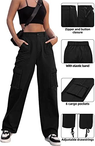 Zmpsiisa жени со високи половини панталони широки нозе обични панталони 6 џебови борбени воени панталони