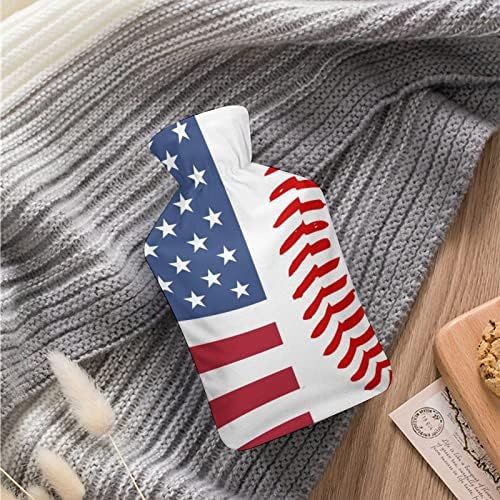 САД знаме Бејзбол чипка 1000ml гума шише со топла вода со кадифен капакот топла торба за вбризгување ладна заштита преносен