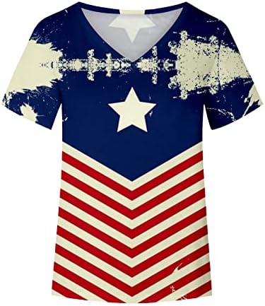 4 -ти јули 2023 година маици за жени Американско знаме Врв против вратот на вратот кратки ракави лабави лесни летни врвови