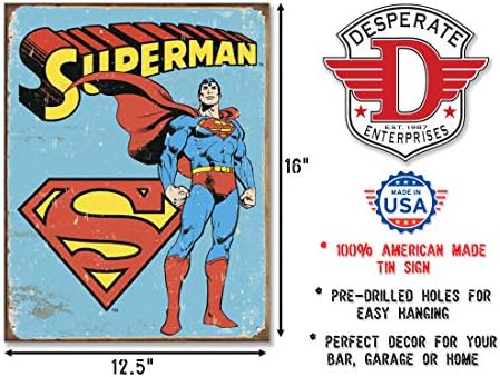 Очајни претпријатија MS1335 Superman Tin знак 12 x 16in, повеќебојни