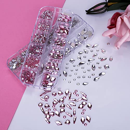 Розово чисто нокти лице со ригистони комплет мулти форми+3150pcs нокти скапоцени камења накит за заби за заби за очи-флатебек кристали