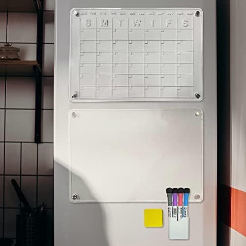 Календар за магнетно суво бришење, чист акрилен магнетски календар за календар за белила за повторна употреба на фрижидер за неделен месечен