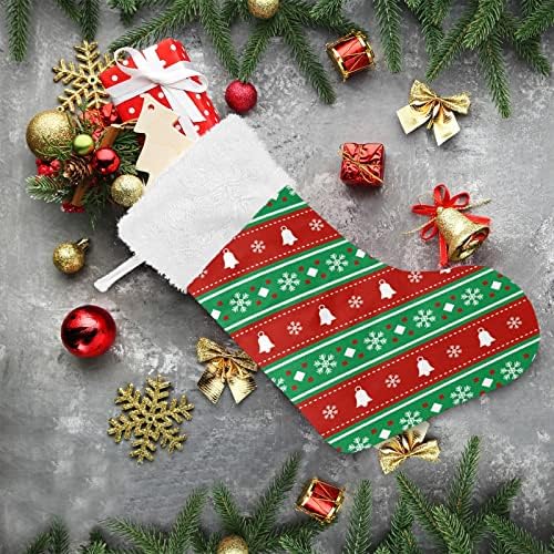 Алаза Божиќни чорапи црвени и зелени sвона и снегулки Класични персонализирани големи декорации за порибување за семејни сезонски празници