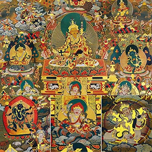 Ганханра Гуру-Сен Падмамбабава и 23 ambамбалас, богови на богатството, тибетска Танга сликарска уметност, будистичка брокада Танга,