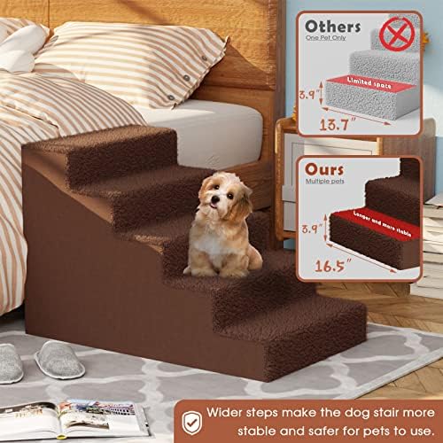 Пластични скали на кучиња Лескокс за мали кучиња, пошироки 5-чекори, нелизгачки скали за миленичиња за кревет/кауч, рампа за кучиња/скалила