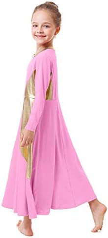 Афавом пофалби танц фустан за девојки обожаваат литургиска лирска танцувачка облека лабава вклопена метална должина метални фустани со долги