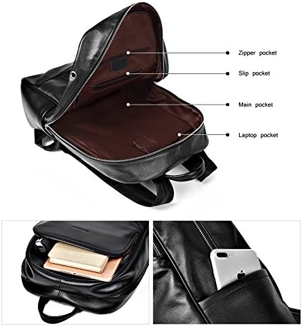 Бостантен кожа ранец на колеџ лаптоп за кампување со кампување со торби за рамо за салата за спортски ранец за мажи црно