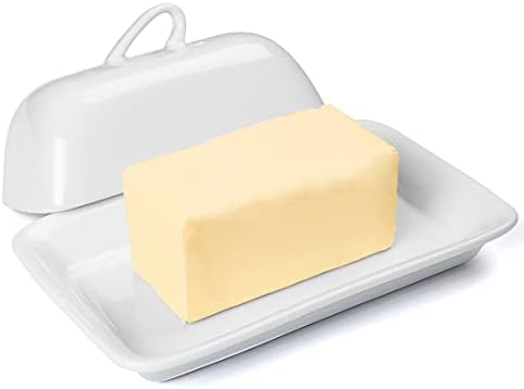 Керамички чинија со путер, контејнер за чувари на путер со цивит со капак и рачка за контра или фрижидер, совршен за путер од источен/западниот