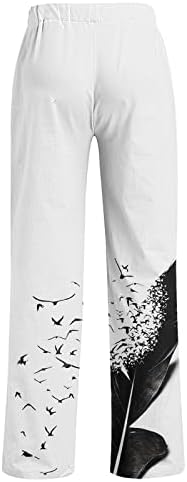МЕМИЈА МИНСКИ памучни постелнини панталони модни птици печати средно издигнување на половината за половината, вклопуваат во голф плажа, џемпери