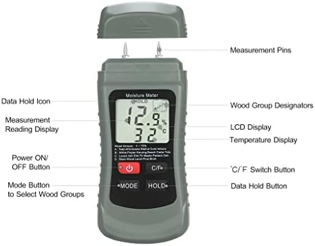 Лукио дрво навлажнувач Е метар LCD дигитален влага тестер Тестер за протекување на вода Детектор за истекување 4 режими Температура на податоци