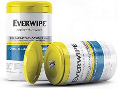 Everwipe дезинфекција на влажни марамчиња со мулти-површина за чистење и дезодоризирачка формула, без мирис, канистер од 75 брои,