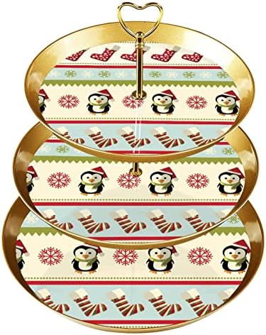 Драгонбту 3 Ниво Кекси Стојат Со Злато Прачка Пластични Нивоа Десерт Кула Послужавник Среќен Божиќ Овошје Бонбони Дисплеј За Свадба