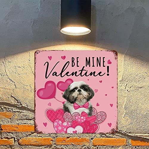 Кукакисзнак Биди Мој Валентин Кучиња Метални Знаци Денот На Вљубените Куче За Миленичиња Розово Црвено Срце Рустикален Гроздобер Трем
