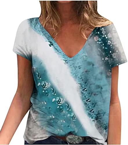 Женски врвови летни кратки ракави 2023 каузални кошули симпатични фустани плажа маици против модни блузи од вратот лабави вклопуваат