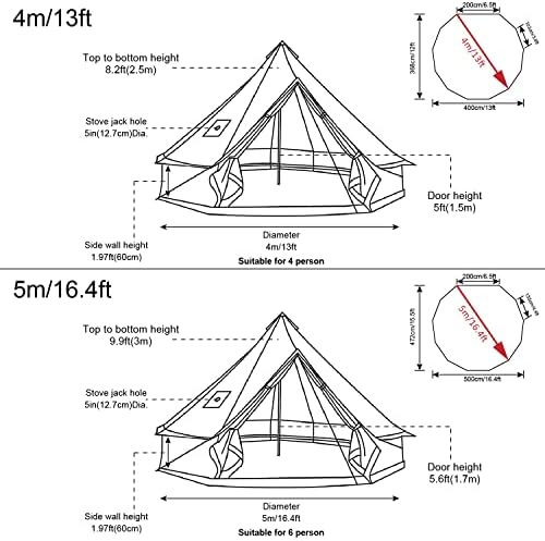 Glamcamp Бел шатор памучно платно водоотпорни големи шатори за семејно кампување 4 сезона водоотпорен на отворено јурт bellвоно шатор