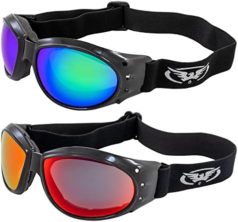 2 пара глобално елиминатор за визија елиминатор со моторциклички очила за возење црни леќи со зелена и црвена огледало