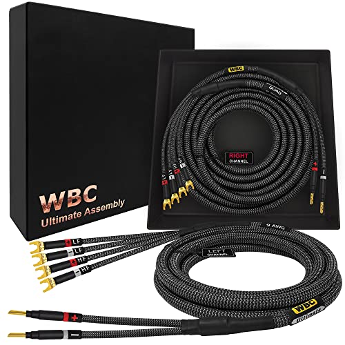 Најдобри кабли во светот 8 стапала крајна - 9 AWG - Ultra -Pure OFC - Премиум аудиофил Hifi Bi -жичен звучник Кабел пар со еминенс злато