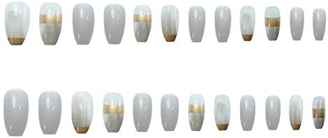 Xerling долги сјајни лажни нокти ковчег Француски балерина нокти природно злато целосна покривка Пластично вештачко вештачко вештачко