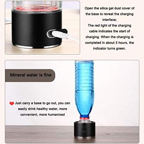 Преносен USB водороден водород со куандарми, шише со вода богата со водород, 3 минути електролизирана алкална вода чаша, 300 мл, црно