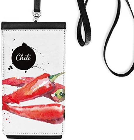 Чили зеленчук вкусен здрав акварел телефонски паричник чанта што виси мобилна торбичка црн џеб