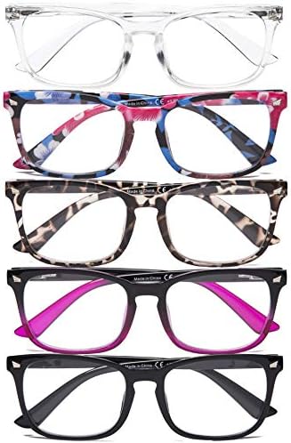 Очили за читање Cessblu 5 пара стилски квадратни читатели очила за жени кои читаат