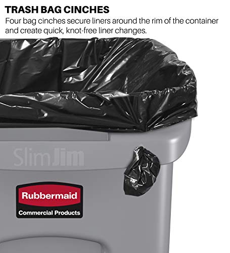 Гумамии Комерцијални производи Тенок Jimим Пластичен правоаголен ѓубре/конзерва за отпадоци со канали за вентилација, 16 галон, зелена