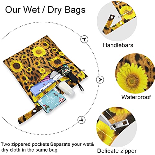 сончево Класично Печатење Од Сончоглед леопард 2 парчиња Влажна Торба Со Џебови Со Патент Што Може Да Се Перат Еднократно Пространа