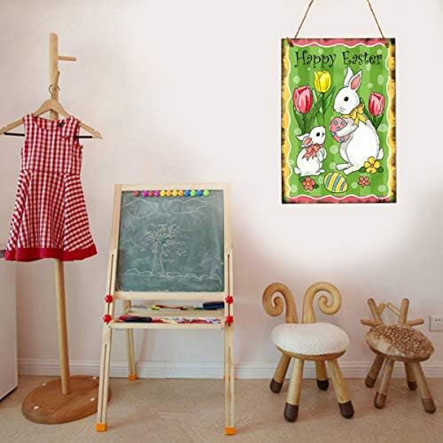 Валиклуд рустикален велигденски виси знаци со дрво со коноп јаже декоративни зајаци лалиња, печатено дрвена велигденска плакета,