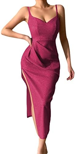 Облека за женски фустан, жешка ноќен клуб стил луксузен сјај длабок v секси суспензија жени облекување маица фустан