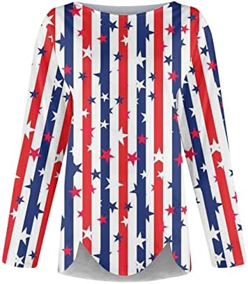 4 -ти јули плус врвови со големина за жени со долги ракави на вратот со долги ракави, поделени летни преголеми блузи патриотски