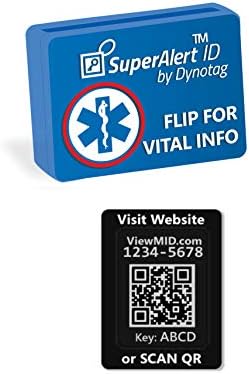 Dynotag® Superalert ™ Smart Medical Id Metal Tag во сина силиконска лента за часовници со ракав со Dynoiq ™ & Lifetime услуга