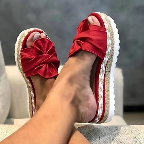 Сандали за жени случајни летни ПУ модни рамни чисти платформа се лизгаат на сандали отворени папучи за дишење со лак