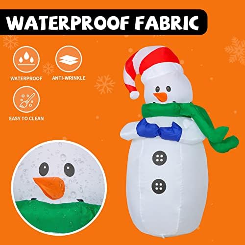 Comin 4ft Божиќни надувувања на отворено украси, кренете снежен човек, облечен во шал надувување со вградени LED диоди за Божиќ
