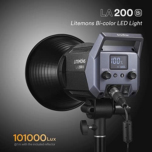 Godox LA200BI LED видео светло, 230W 2800K-6500K 79 200Lumens Bicolor LED континуирано светло со Bowens Mount, CRI 96+ 11 FX Effect 0-